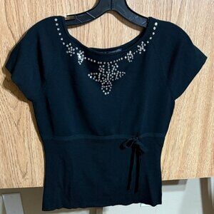 Chic Black Embellished Women's Blouse